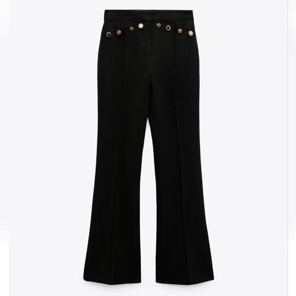 NWT Zara gold metal buttoned black flared pants - XS - Picture 3 of 3